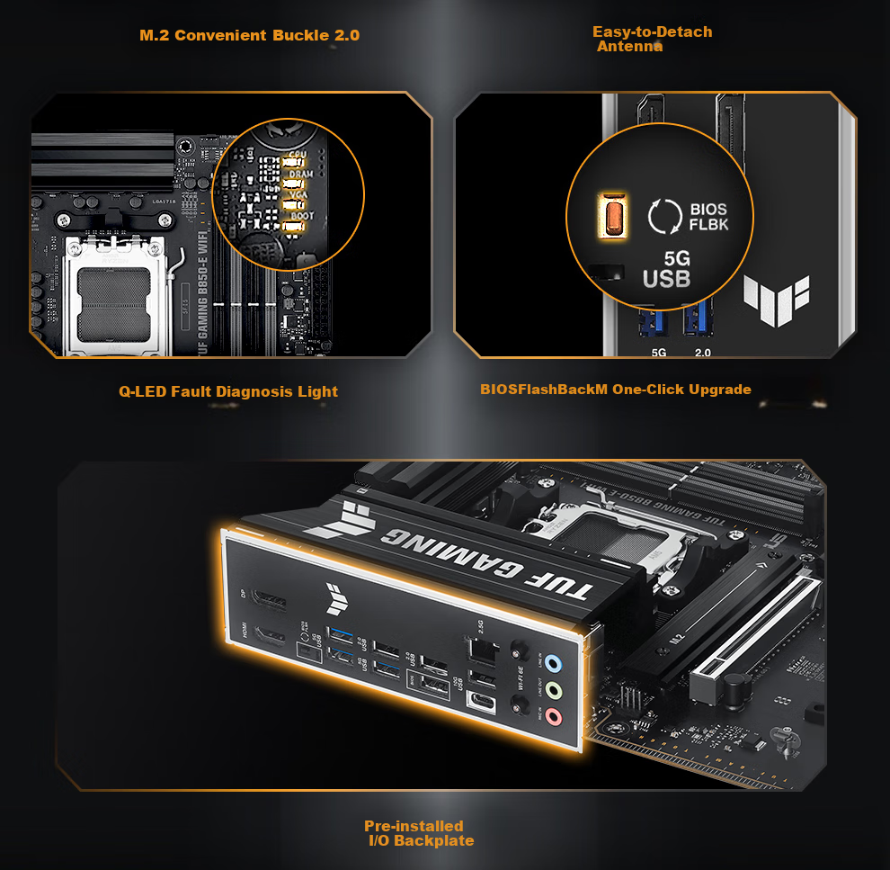 ASUS TUF GAMING B850-E WIFI Motherboard for CPU 9700X/9800X3D/9600X (AMD B850/socket AM5) 8
