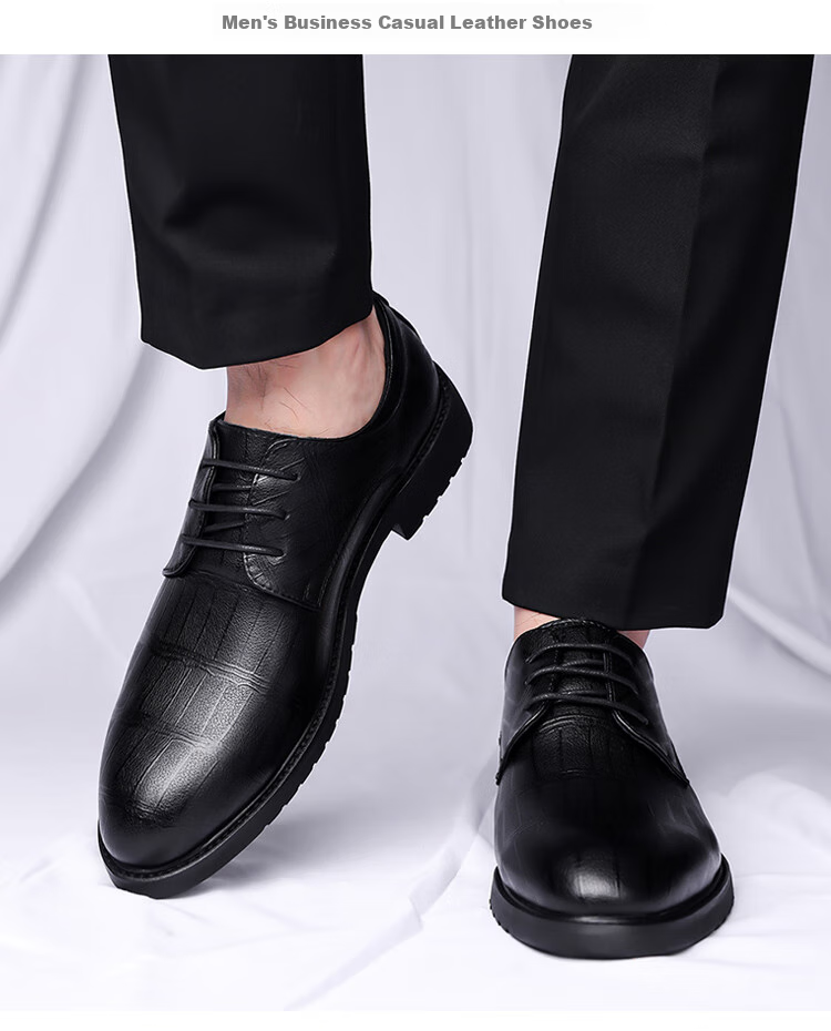 Poitulas Men's Lace-Up Business Casual Shoes, Comfortable Versatile Formal Shoes, Trendy Wedding Shoes for Men, 6888 Black, Size 42 7
