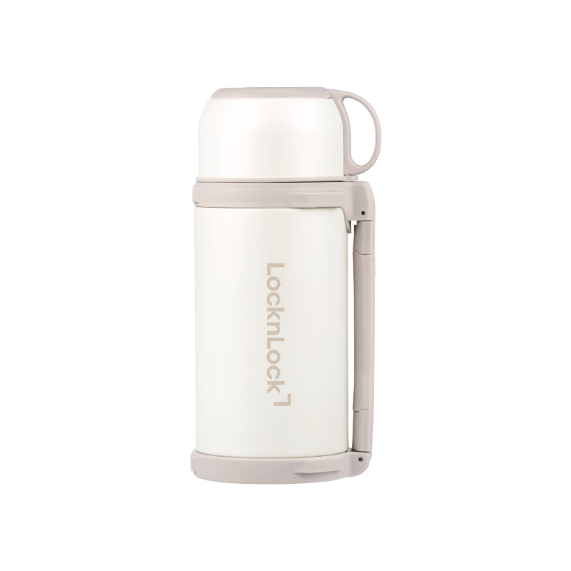 LOCK&LOCK Large Capacity Insulated Bottle, Outdoor Travel Camping Stainless Steel Portable Car-Mounted Handheld Thermos, 1.5L Ivory White