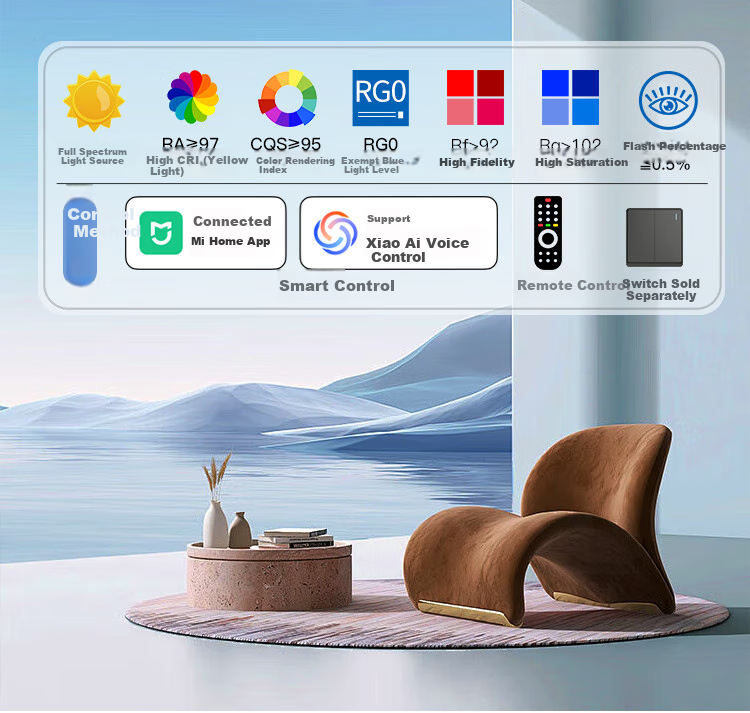Foshanzhaoming Living Room Ceiling Light, Modern And Simple Eye Protection Lamp for Bedroom And Dining Room, Mijia Smart Control, 128W Qingyue Model 2