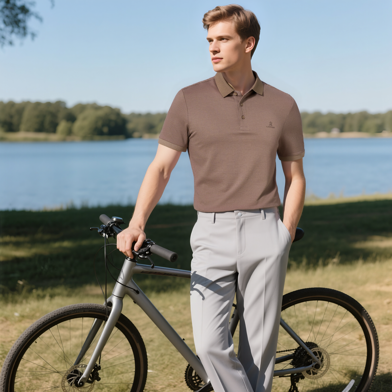 MONTAGUT Short-Sleeve Polo Shirt for Men, Summer Collared 5A Antibacterial Modal Cotton Cool Breathable T-Shirt, Amber Brown, 2XL/54