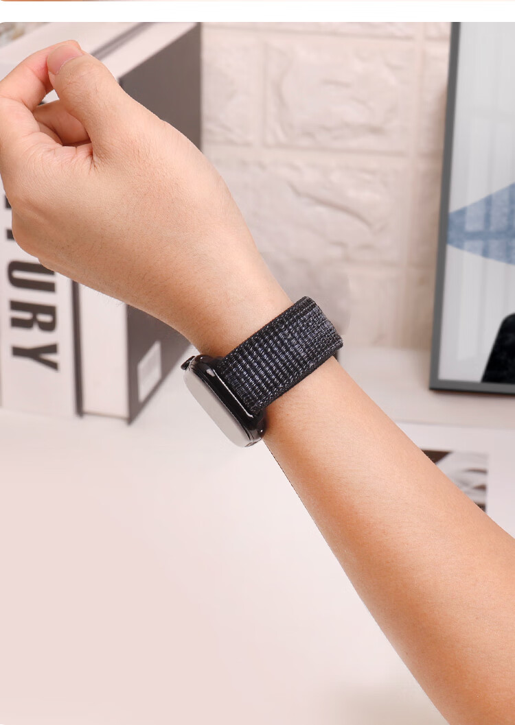MSSM Compatible Apple Watch Band for Apple Watch S12/11/10/Ultra4/3/S9/8/SE3/2, Nylon Watch Strap with Loop - New Black with Blue 5