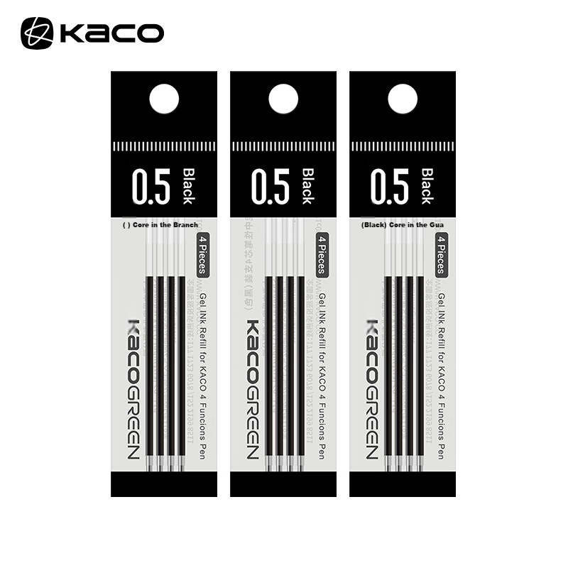 Набор стержней для гелевой ручки KACO, черный, 4 шт. в упаковке * 3 упаковки