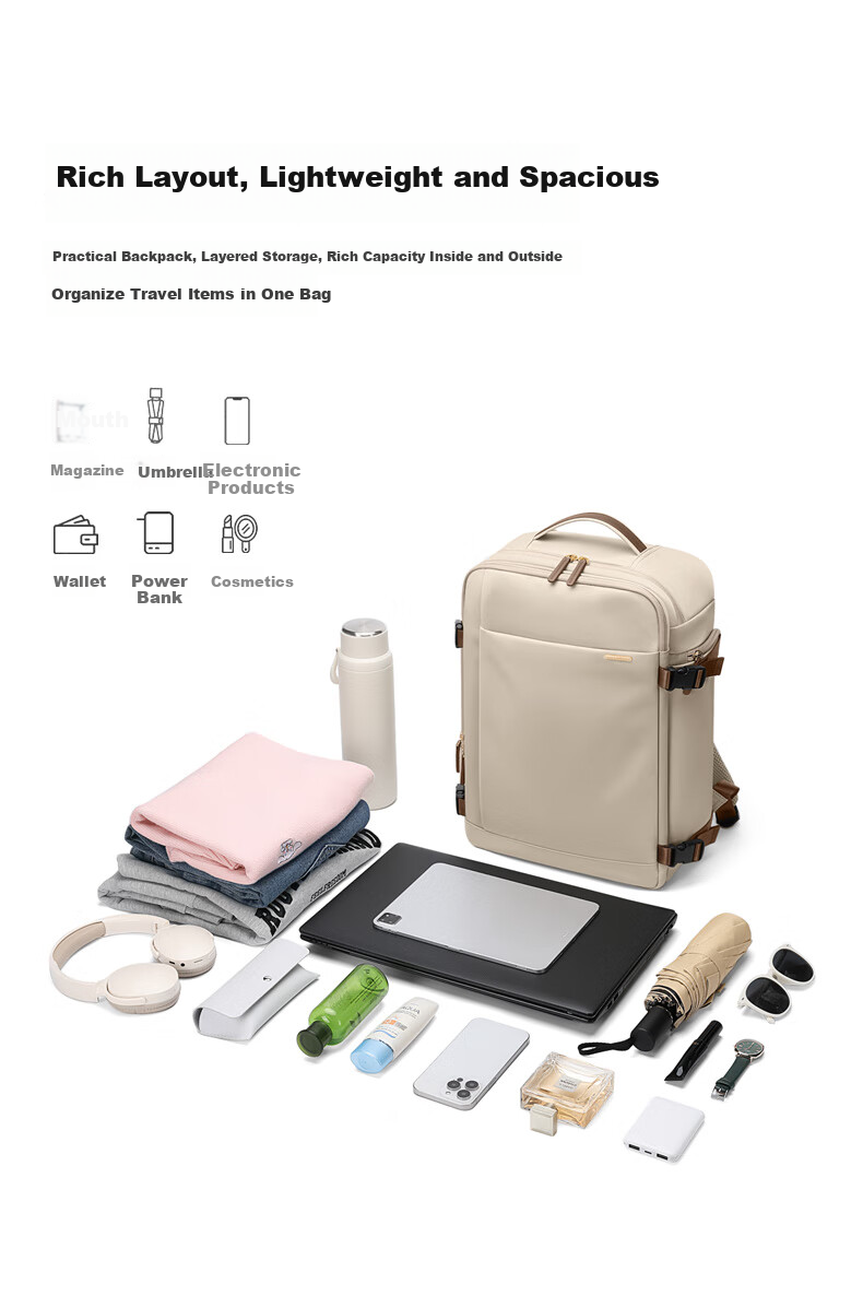 GOLF Backpack for Women, Travel Bag with 17.3-Inch Laptop Compartment, Student Schoolbag, Wet And Dry Separation, Multi-Compartment Business Trip Bag 11