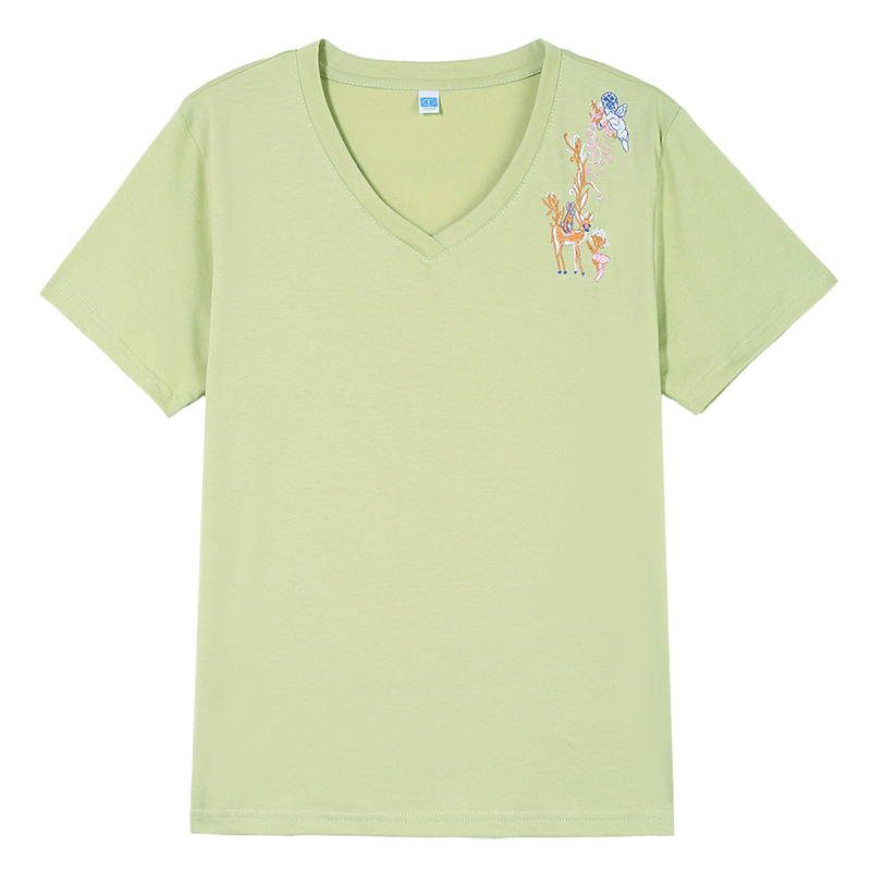 TUCANO Women's Short Sleeve T-Shirt Cotton Embroidered V-Neck Slim Fit Casual Plus Size Summer Top Green L