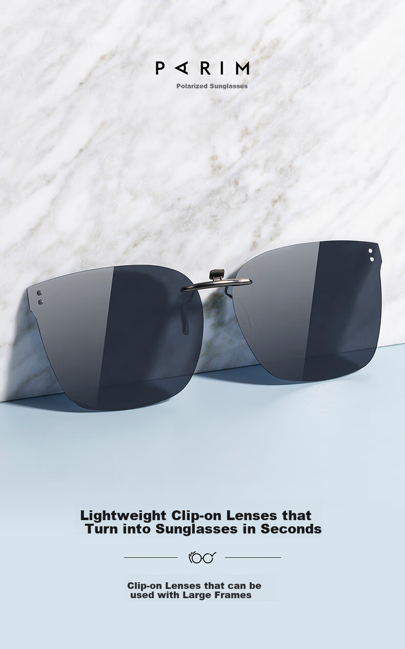 PARIM Myopia Sunglasses Clip for Men, Driving-Specific Polarized Ultra-Light Large Size Myopic Sunglasses Clip Square Glasses 1