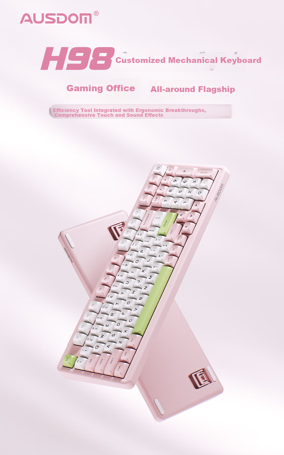 AUSDOM H98 Mechanical Keyboard, Quiet Customizable Wireless Keyboard, Gasket Structure, Full-Key Hot-Swappable, Bluetooth Tri-Mode, Gaming And Office Computer IPad Keyboard, 98 Keys - Yingcaoyu 2