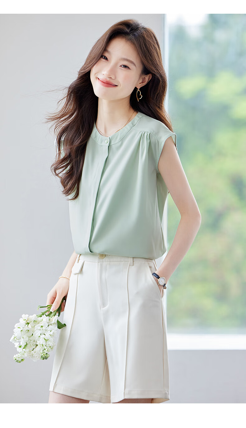 Jeanswest Korean Style Sleeveless Round Neck Shirt Women 2026 Summer New Simple Green Top XL 9