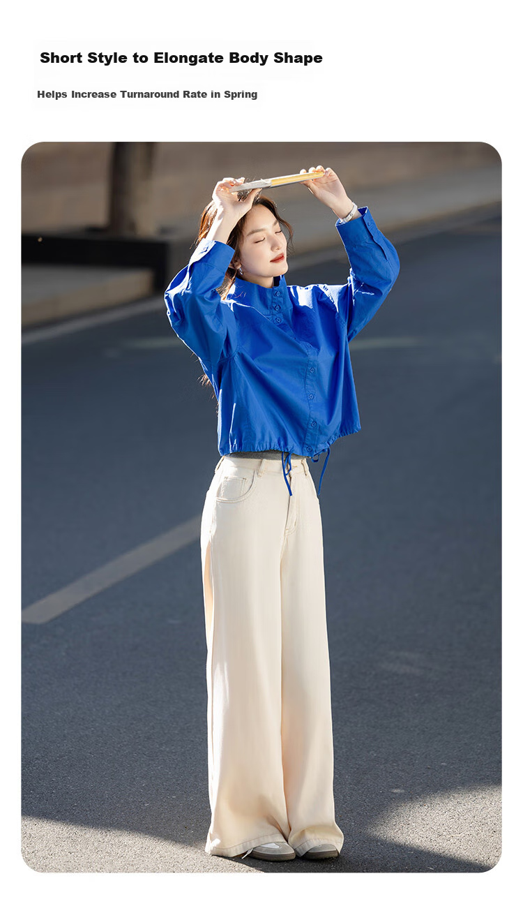 Dme [Yunduo Cotton] Spring And Autumn Lightweight Outdoor Zero Pressure Stand Collar Button-Up Concealing Short Jacket for Petite Wome 3