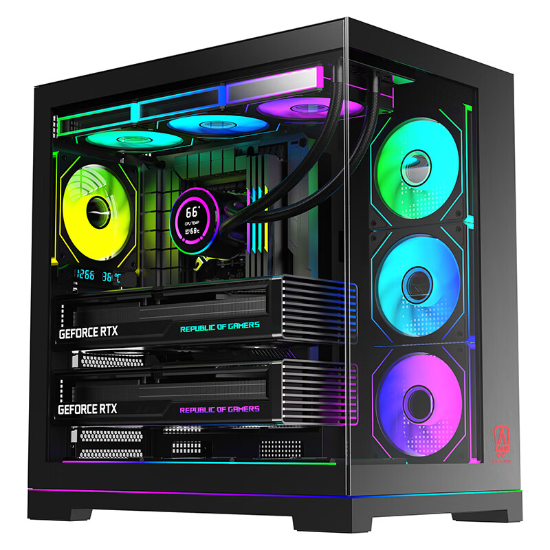 AOC AIC ACG801B Black Ultra-Competitive Full Tower Panoramic Case, ARGB Lighting Strip, Supports ATX Motherboard, Graphics Card Limited to 410mm, Compatible with 360mm Water Cooling, Left And Right Compartments, 10 Fan Positions