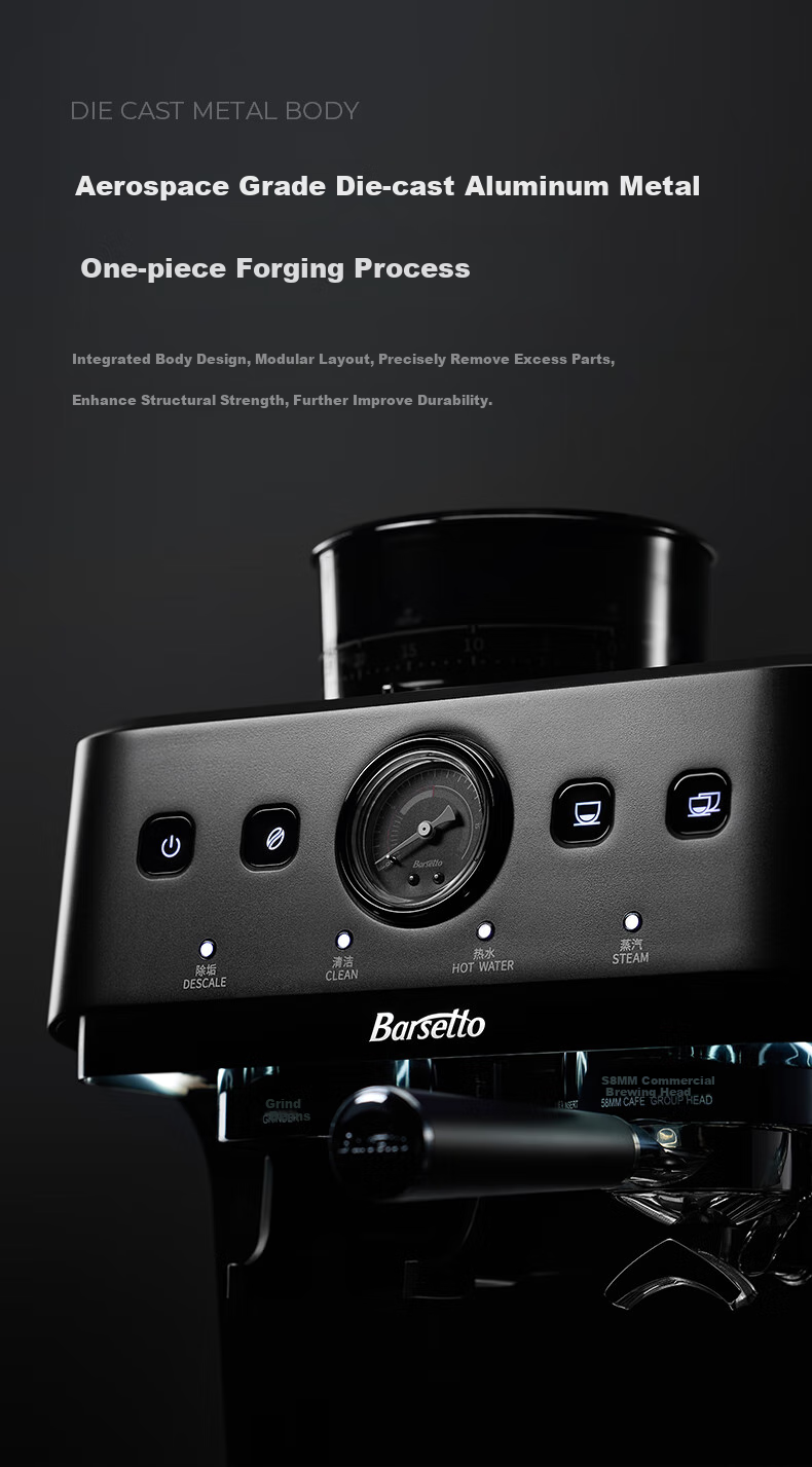Barsetto BAE03 Coffee Machine, Professional Home And Commercial Use, Three Heating Systems, Italian Full And Semi-Automatic, 54mm Flat Blade Grinding, All-In BAE03, Beige 14
