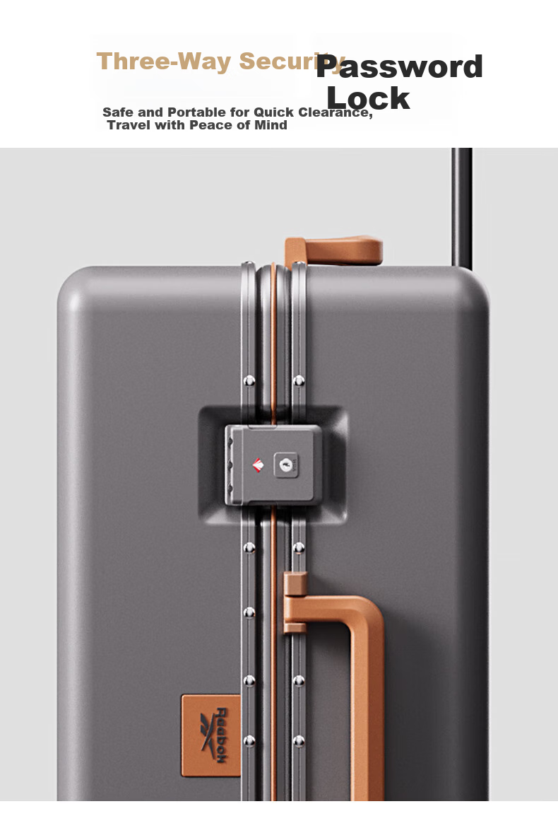 Reebok Aluminum Frame PC Luggage Suitcase, Multi-Functional Carry-On Travel Case, Password Lock Suitcase, English Gray-Brown, 20 Inches 6