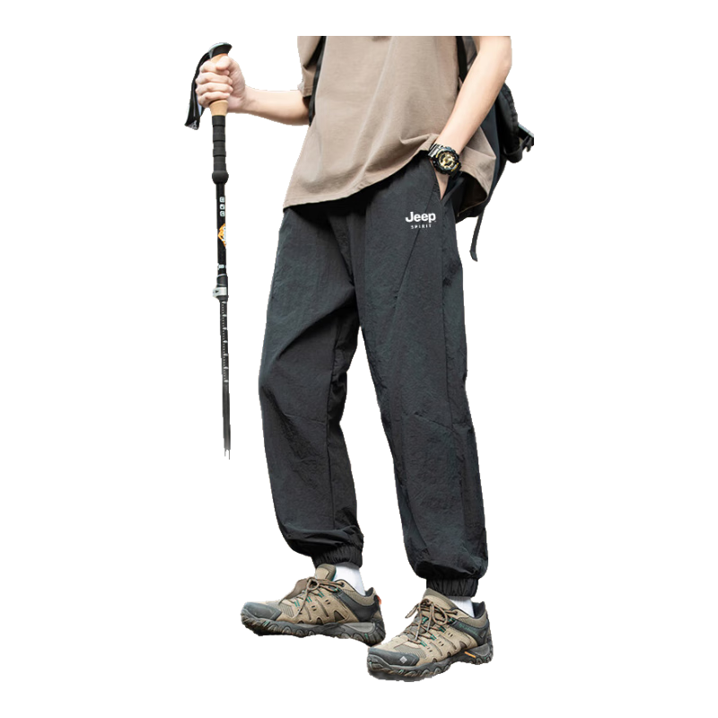 JEEP Men's Casual Pants Spring Quick-Dry Breathable Mountain Sports Outdoor Long Pants Matte Black M