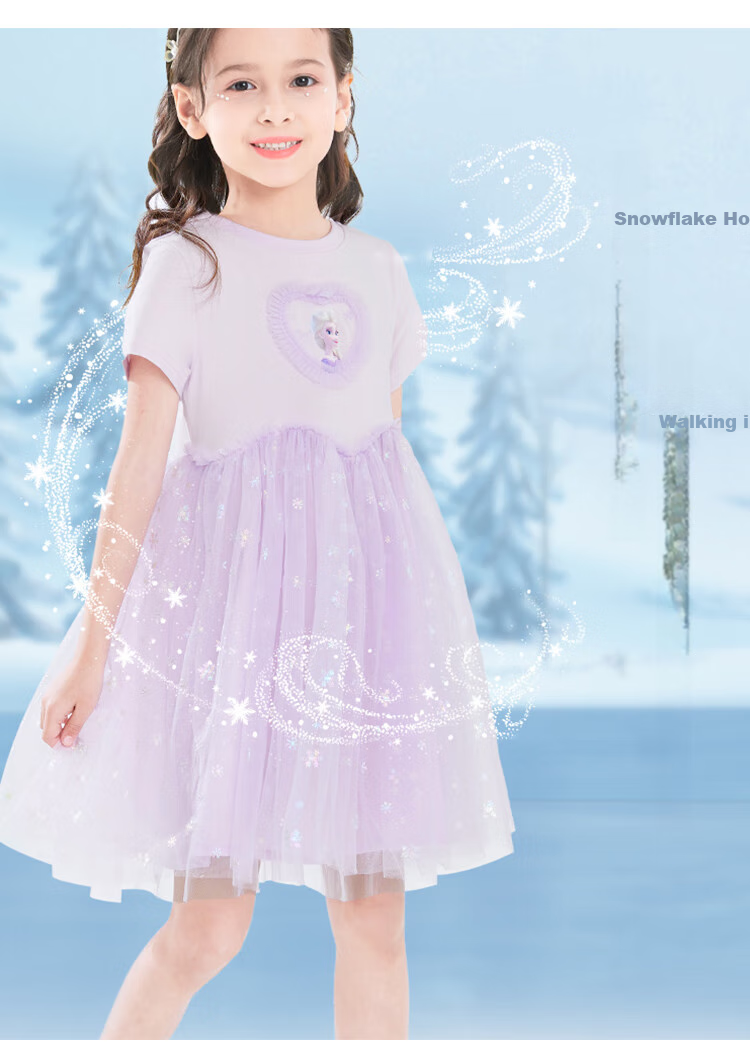 Disney Girls' Dress, Elsa Frozen Princess Dress, Summer Mesh Skirt, Lightweight, Stylish for Girls, RZ0135 Blue 140 6