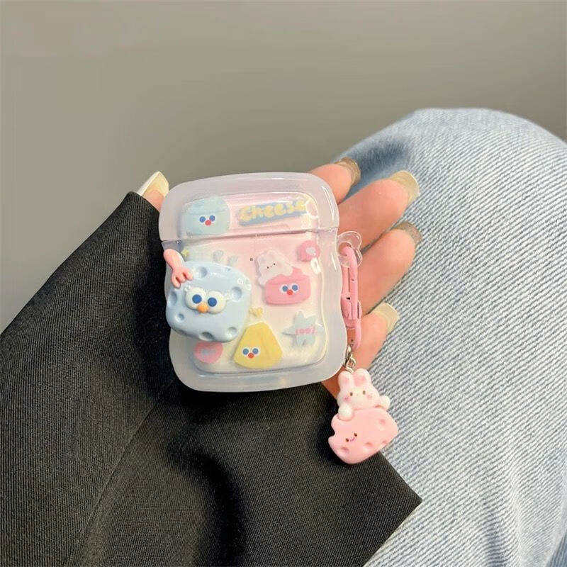 Beiyipin Ins Gradient Cute Blue Cheese Case for AirPods 2nd Generation Apple Earphones, Compatible with Bluetooth 1st And 2nd Generatio 3