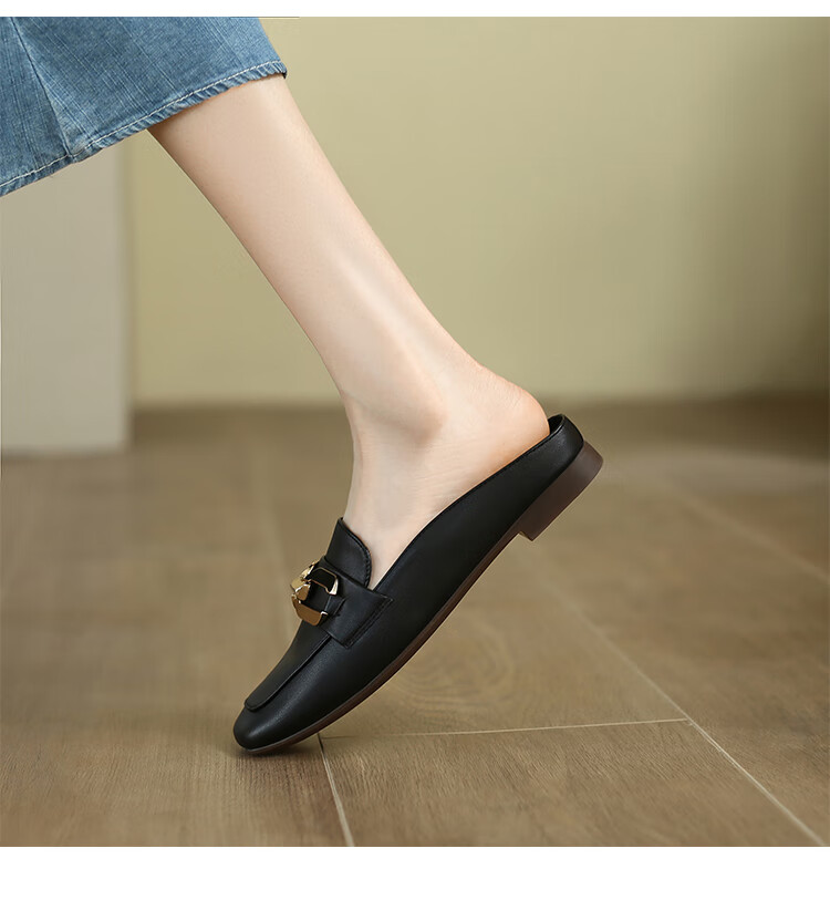 ZHR Zese Women's Square Toe Commuter Slippers One-Step French Mule Half Slippers AH235 Black Size 35 15