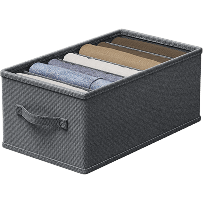JEKO&JEKO Clothing And Pants Storage Box, Closet Organizer with Dividers, Denim Jeans Storage Container, 7 Compartments, Gray