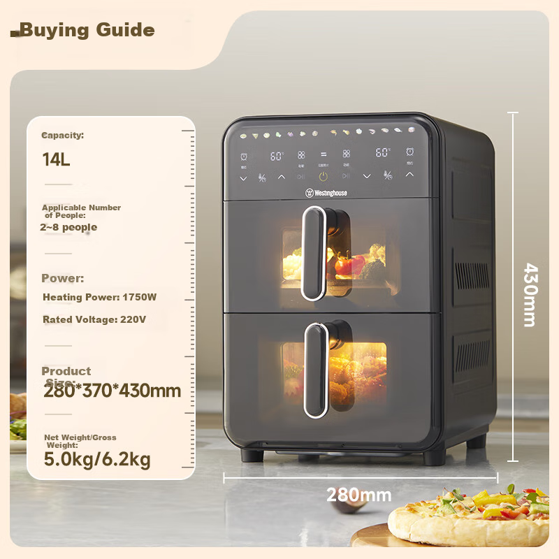 Westinghouse Double-Layer Air Fryer, All-Metal Cavity, 14L Extra Large Capacity, Electric Oven with Upper And Lower Heating Sources, Multifunctional Electric Roasting Oven, WKZ050