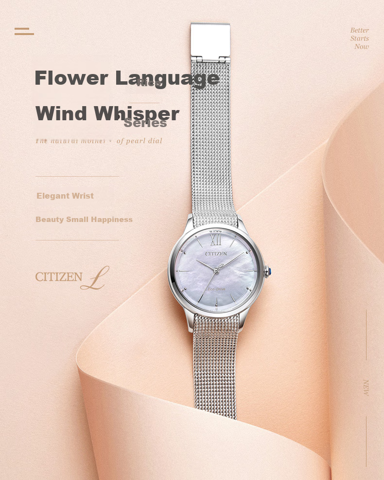 CITIZEN Watch for Women, Japanese And Korean Style L Series Eco-Drive Mother-Of Steel Strap Student Gift for Girlfriend EM0810-84D 1