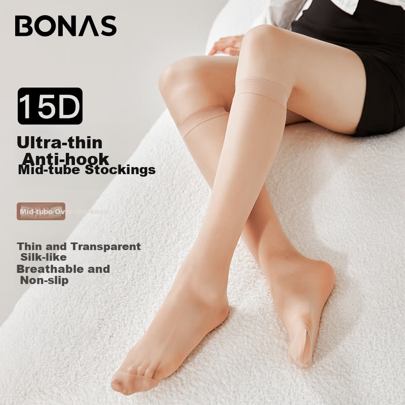 BONAS 6-Pair Pack Mid-Calf Socks, Ultra-Thin Summer Short Socks, Micro-Compression Stockings, Invisible Sexy JK Socks in White