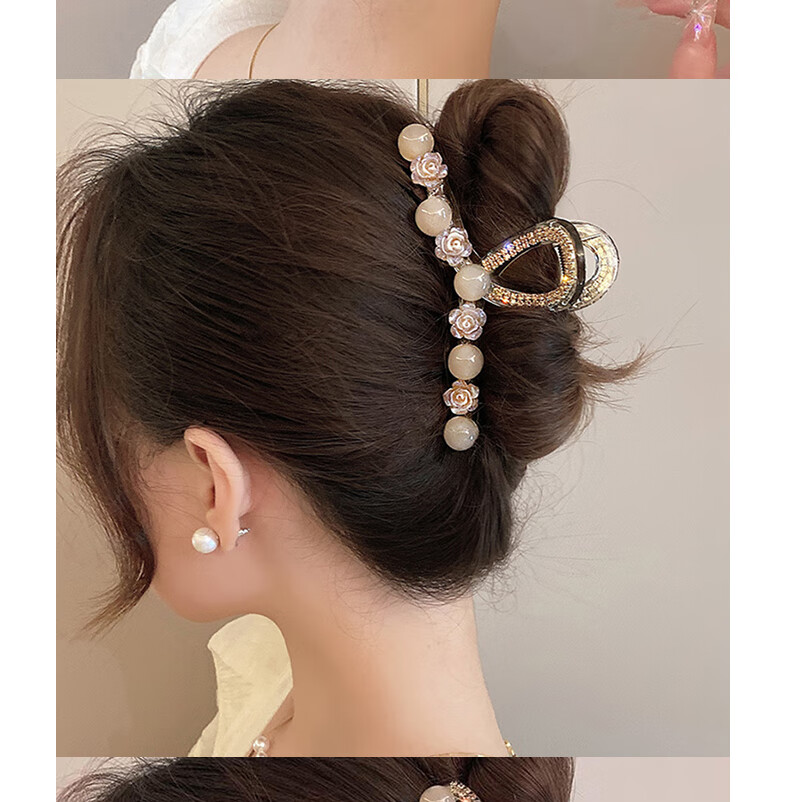 Jianyingshu Sweet Little Chanel Style Camellia Pearl Hair Claw Clip Hairpin High-End Hair Accessory for Women New Model 4