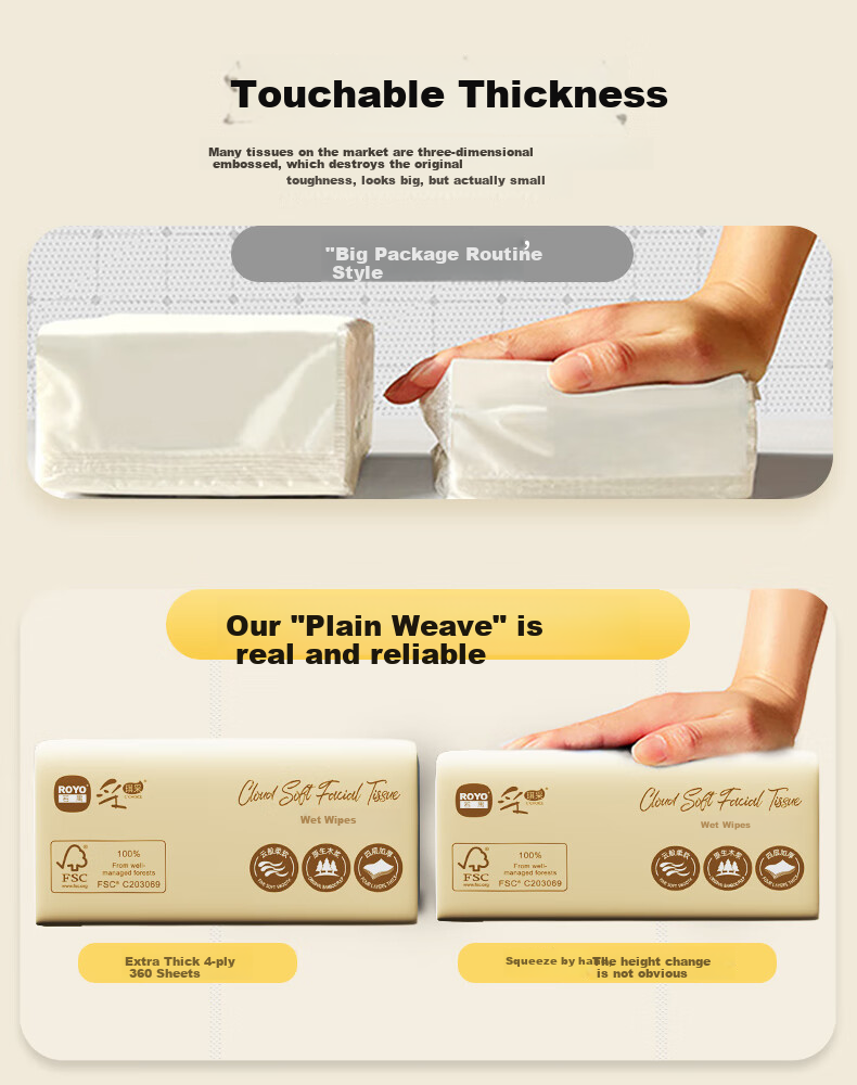 C'CHOICE Facial Tissues, 4-Ply, 360 Sheets * 6 Packs [Handheld], Premium Grade, 100% Virgin Wood, Skin-Friendly Napkins, Wholesale 3
