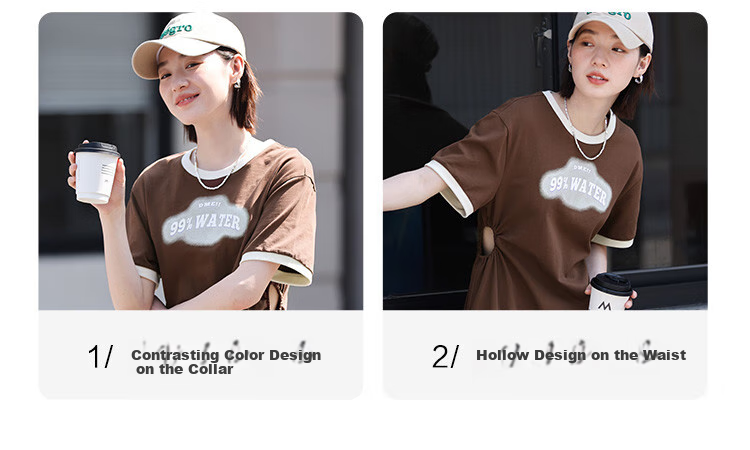 Dme [Low-Cut Dress] Summer Round Neck Short-Sleeve Dress with Hollow-Out Waist Desig 4