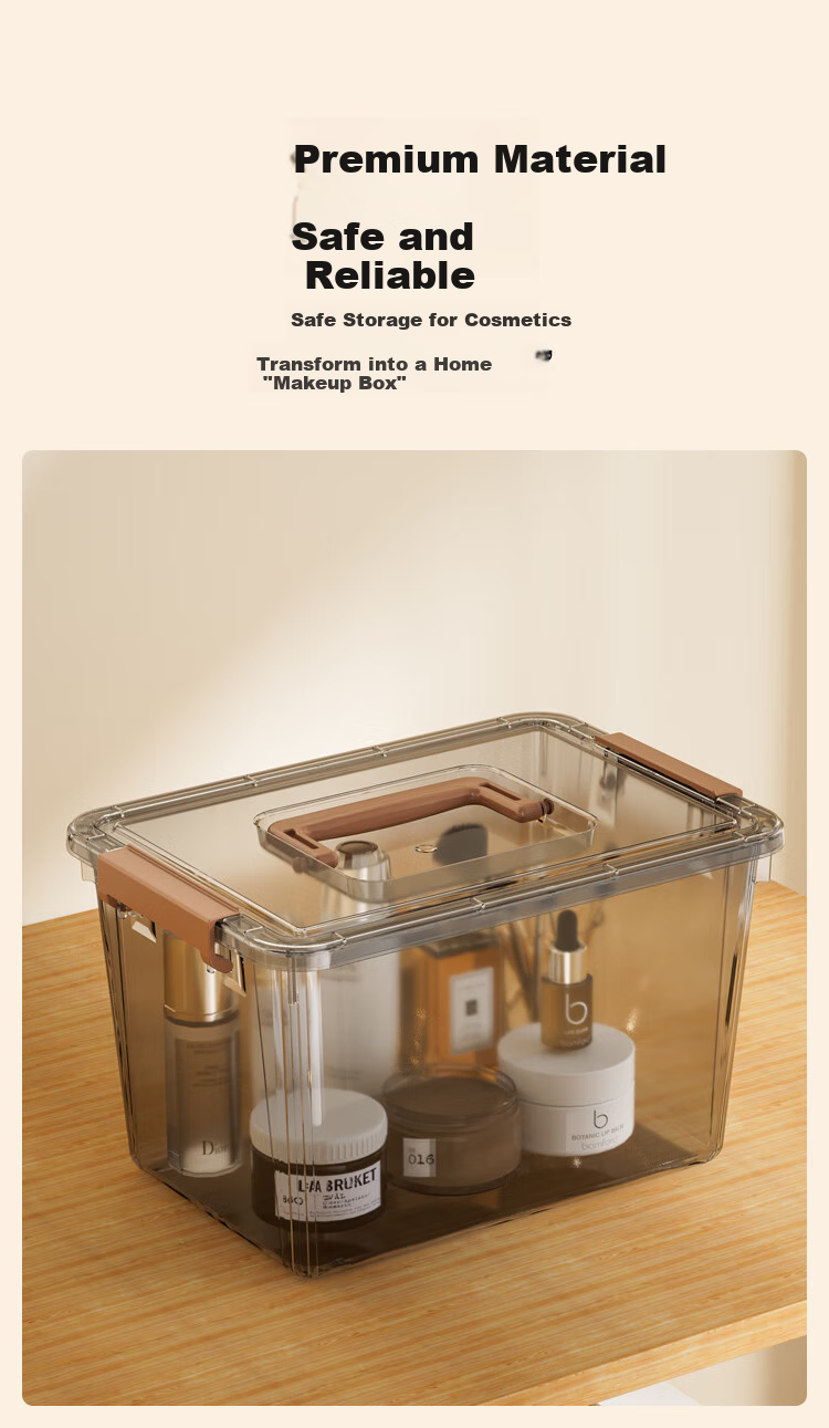 JD Original Mocha Light Luxury Series Plastic Storage Box for Snacks, Books, Clothes, Toys, Transparent 60L 9