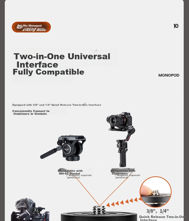 Fotopro Flying One Tripod, Quick-Release Design, Foot-Operated Unlocking, 32mm Diameter Carbon Fiber Camera Tripod, Flame Orange 20