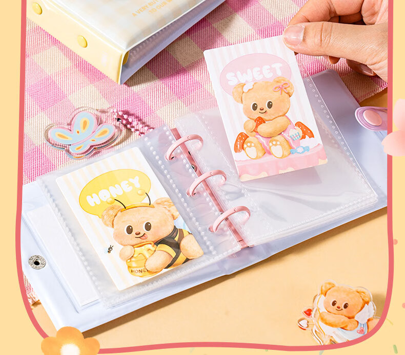 Deli Butter Bear Loose-leaf Card Album Mini Photo Sticker Collection Album Single Grid Mini Card Holder Cute High-Value HY613 Color Random 4