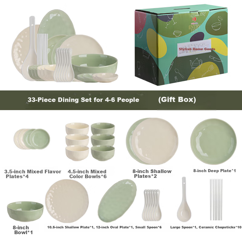 Banwushenghuo Cream-Colored Bowl And Plate Set for Home Use, 2026 New Stylish Tableware Set with Underglaze Color, Including Bowls, Plates, Chopsticks, Housewarming Gift