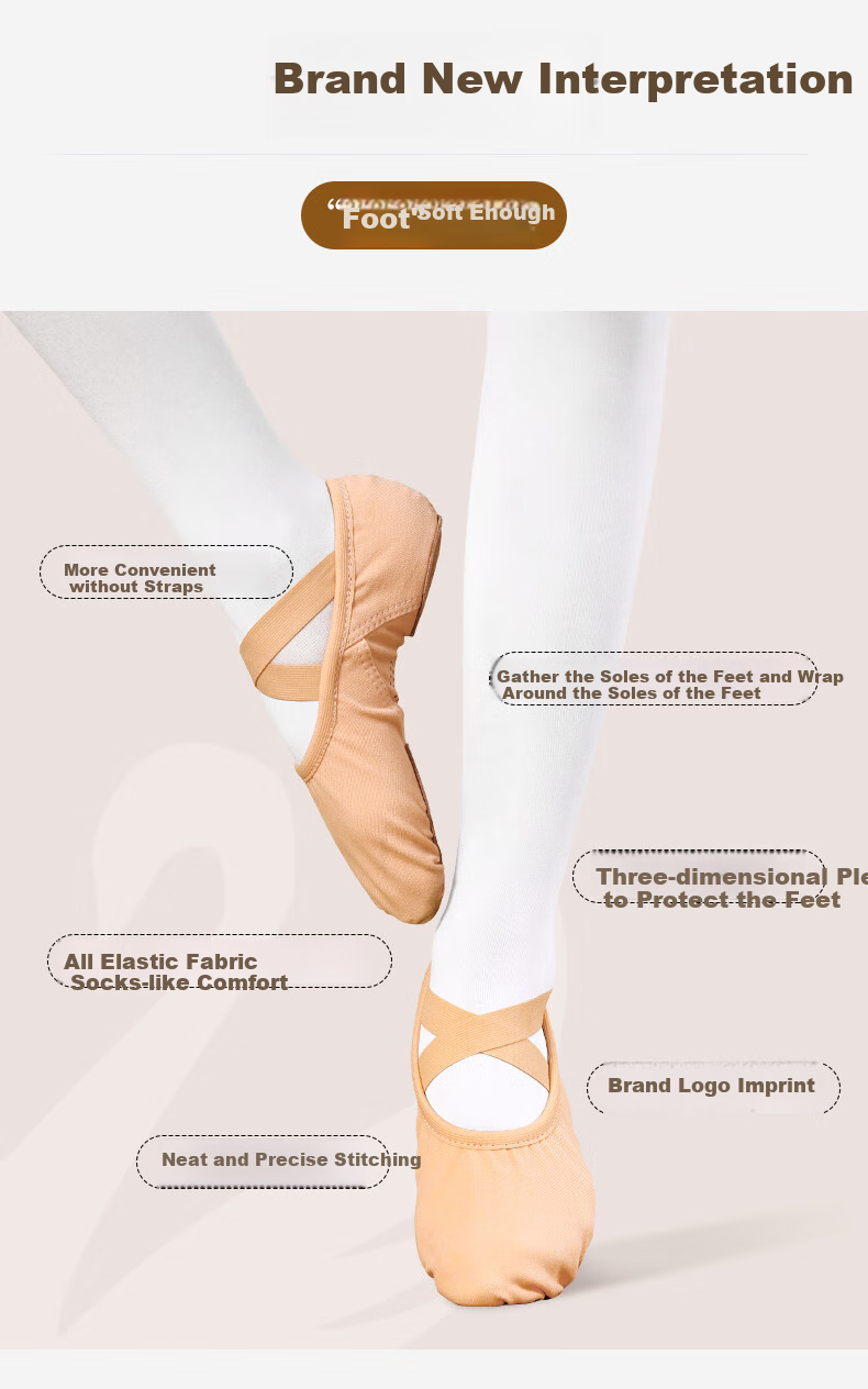 Zhiyouban Adult Dance Shoes for Women, Soft Sole, Elastic Fabric, Skin Color, Ballet Performance, Chinese Dance, Dancing Practice, Exam-Specific 2