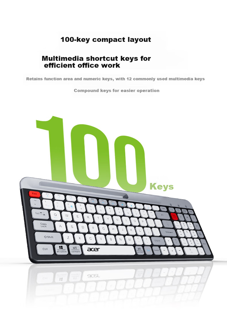 Acer Wireless Bluetooth Keyboard And Mouse Combo, Rechargeable Mouse Keyboard, Compatible with Phones, Computers, IPad Tablets, Universal Keyboard And Mouse Set, Card Slot Stand, OKR215 Gray And Black 5