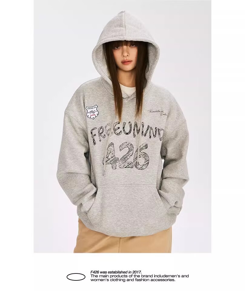 F426 [Zhao Lusi Style] National Trend Brand Autumn Couple's American Loose Graffiti Hoodie Yellow L 4