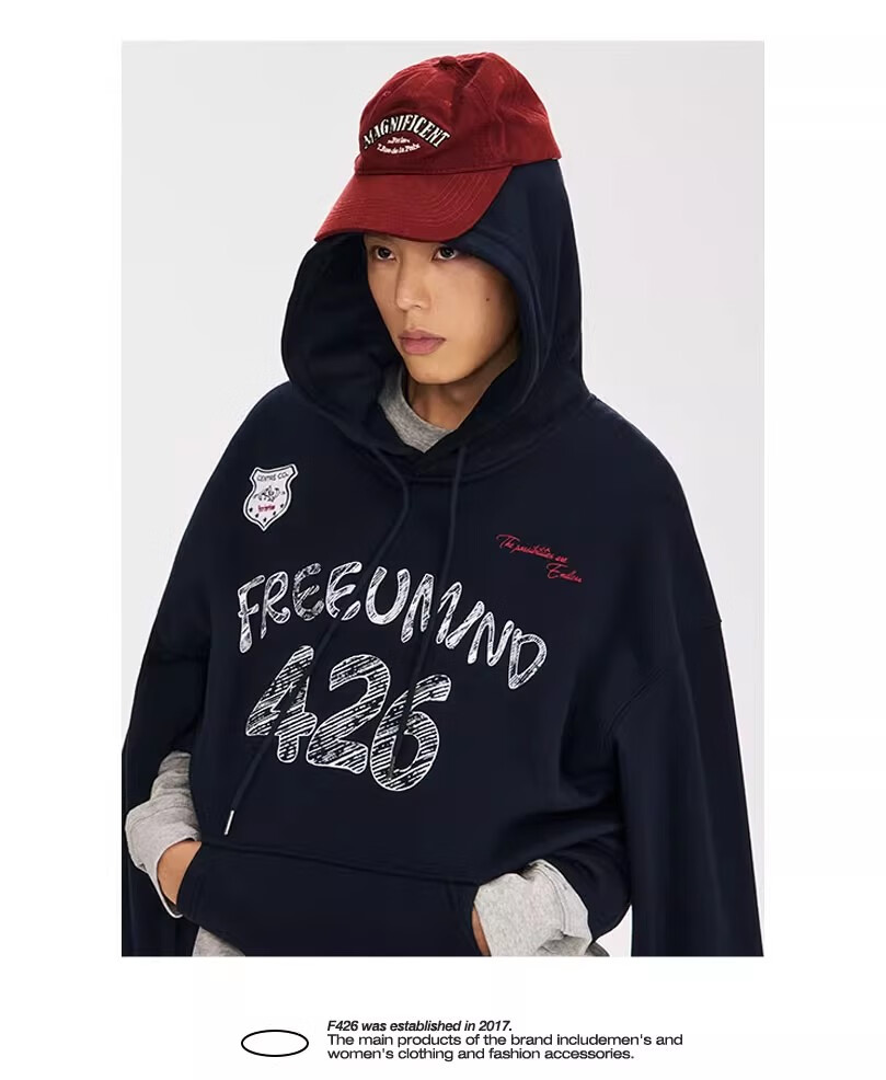 F426 [Zhao Lusi Style] National Trend Brand Autumn Couple's American Loose Graffiti Hoodie Yellow L 14