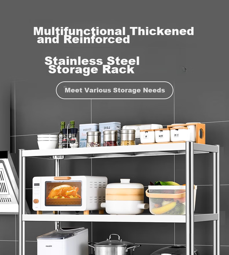 UOEN Stainless Steel Kitchen Multi-Functional Storage Rack, Multi-Layer Floor-Standing Household Cabinet, Microwave Oven Workbench Storage Shelf 2