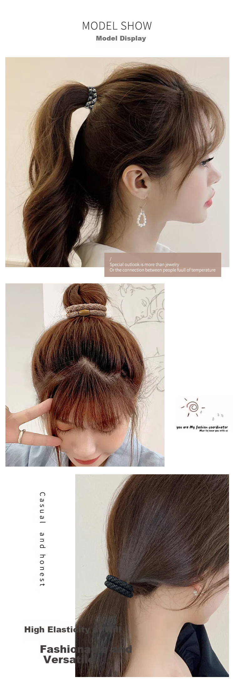 UPLUS Simple High-Elasticity Hair Ties, Rubber Bands, Ponytail Holders, Hair Accessories, 10 Pieces, Brown Color 12