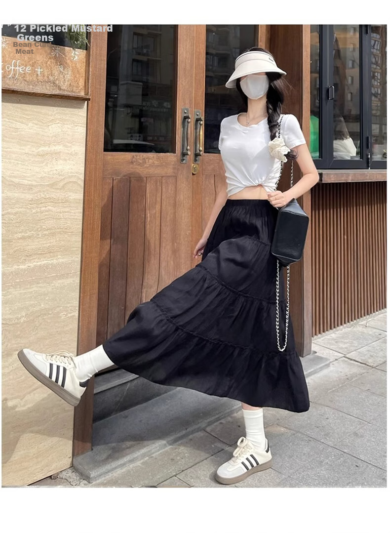 LangSha White Midi Skirt for Women, Spring 2026 New High-Waisted Slimming A-Line Puffy Skirt, Mid-Length Lace Cake Skirt 14