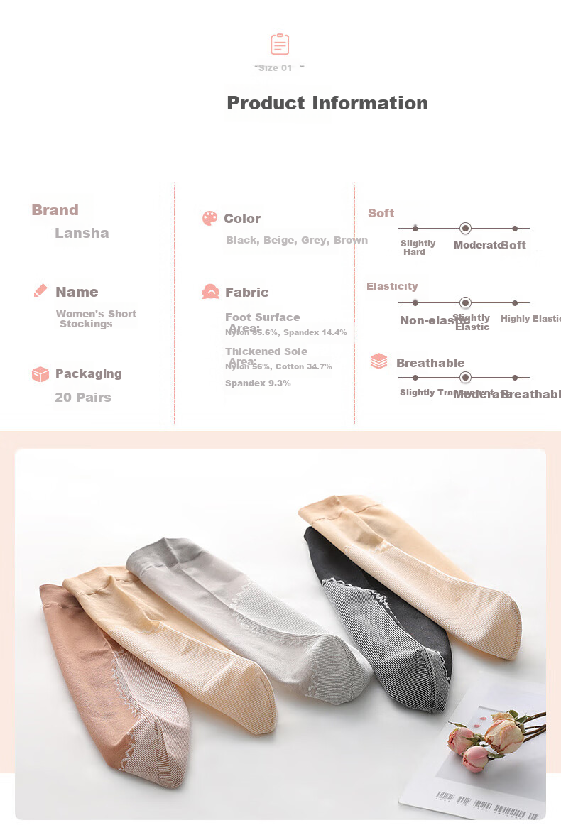 LangSha Women's Thigh-High Stockings, Spring And Summer, Non-Slip Sole, Sweat-Absorbing, Ultra-Thin, Anti-Snagging, Wear-Resistant, 7A Antibacterial, Nude And Transparent Mid-Calf Socks 11