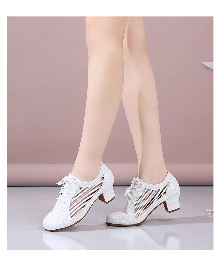 Teslita Mesh Breathable Summer Women's Genuine Leather Latin Dance Square Dance Mid Heel Versatile Casual Outdoor Non-Slip Dance Shoes 28