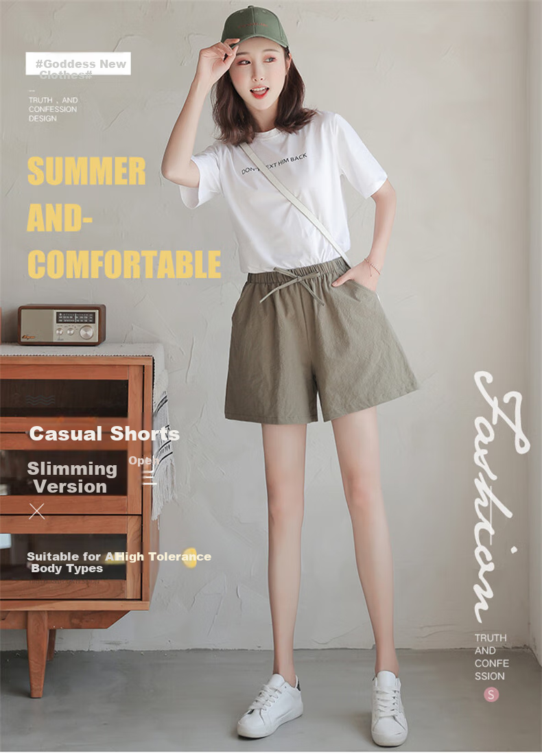 LangSha Cotton And Linen Shorts for Women, Summer A-Line Style, Plus Size, Sports Shorts, Versatile High-Waist Loose Casual Wide-Leg Hot Pants 1