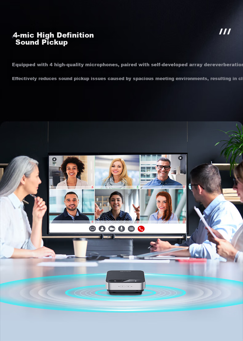 HIKVISION Omnidirectional Microphone, 8mic Array, 12-Meter Pickup Radius, Video Conference Microphone, 360° Sound Pickup with Intelligent Noise Reduction, High-Fidelity Speaker VS3 3