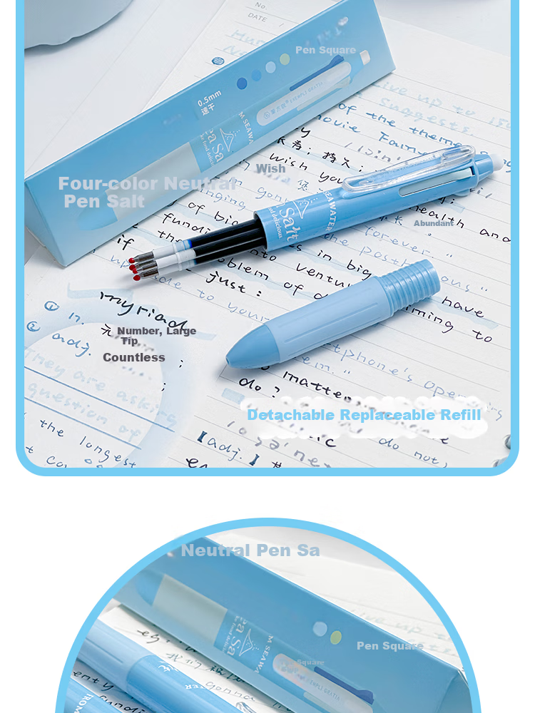 Sannianerban Four-Color Retractable Gel Pen, 0.5mm Smooth Quick-Drying, Push-Button Gel Pen, Multifunctional Module Pen, Student Marking Pen, Aesthetically Pleasing Multi-Color Drawing And Journaling Pen, Sea Salt 13