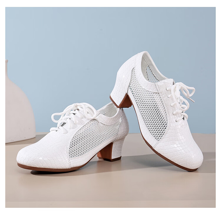 Teslita Mesh Breathable Summer Women's Genuine Leather Latin Dance Square Dance Mid Heel Versatile Casual Outdoor Non-Slip Dance Shoes 38