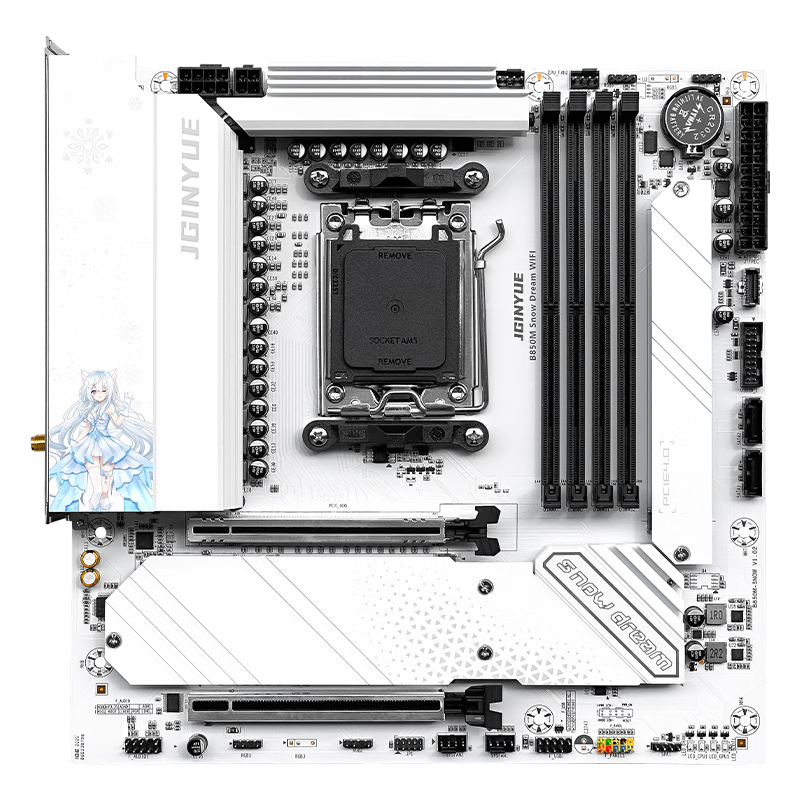 Jingyue B850M Snow Dream WIFI6E Motherboard DDR5 Gaming Motherboard R7 9800X3D/9950X3D/9700X/9600X (AMD B850/AM5 Socket)