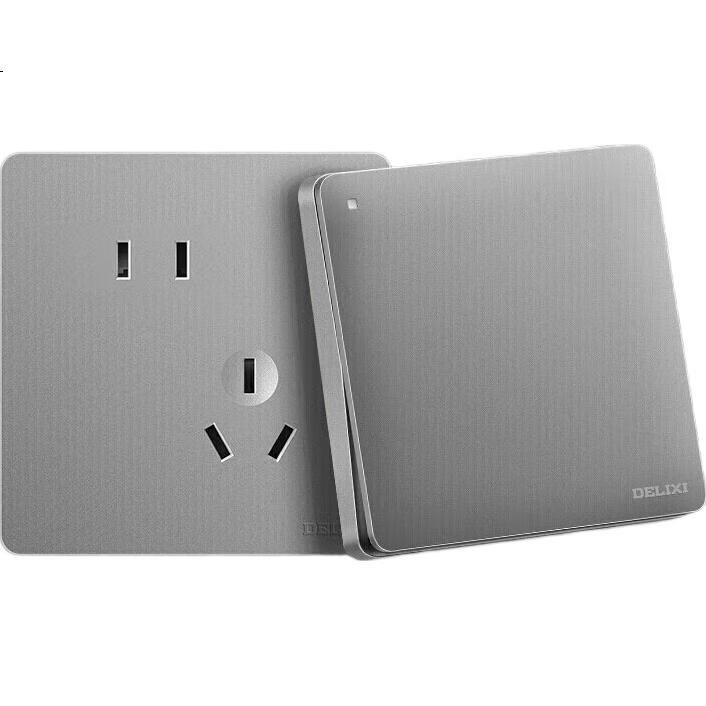 Розетка DELIXI CD821, серебристая, 1 клавиша, 2-полосная, 16А, 250В