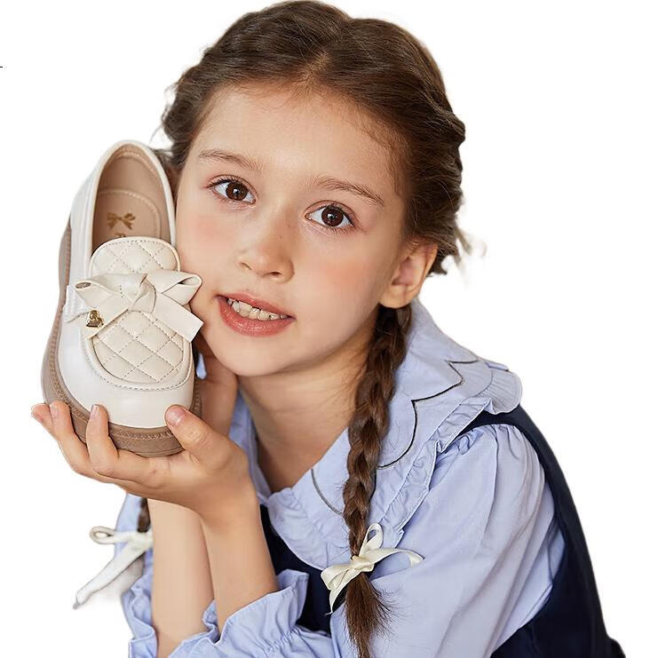 Детские туфли Follow Me, кожаные, в стиле Chanel, с мягкой подошвой, для принцесс, черные, стильные, бежевые, размер 29