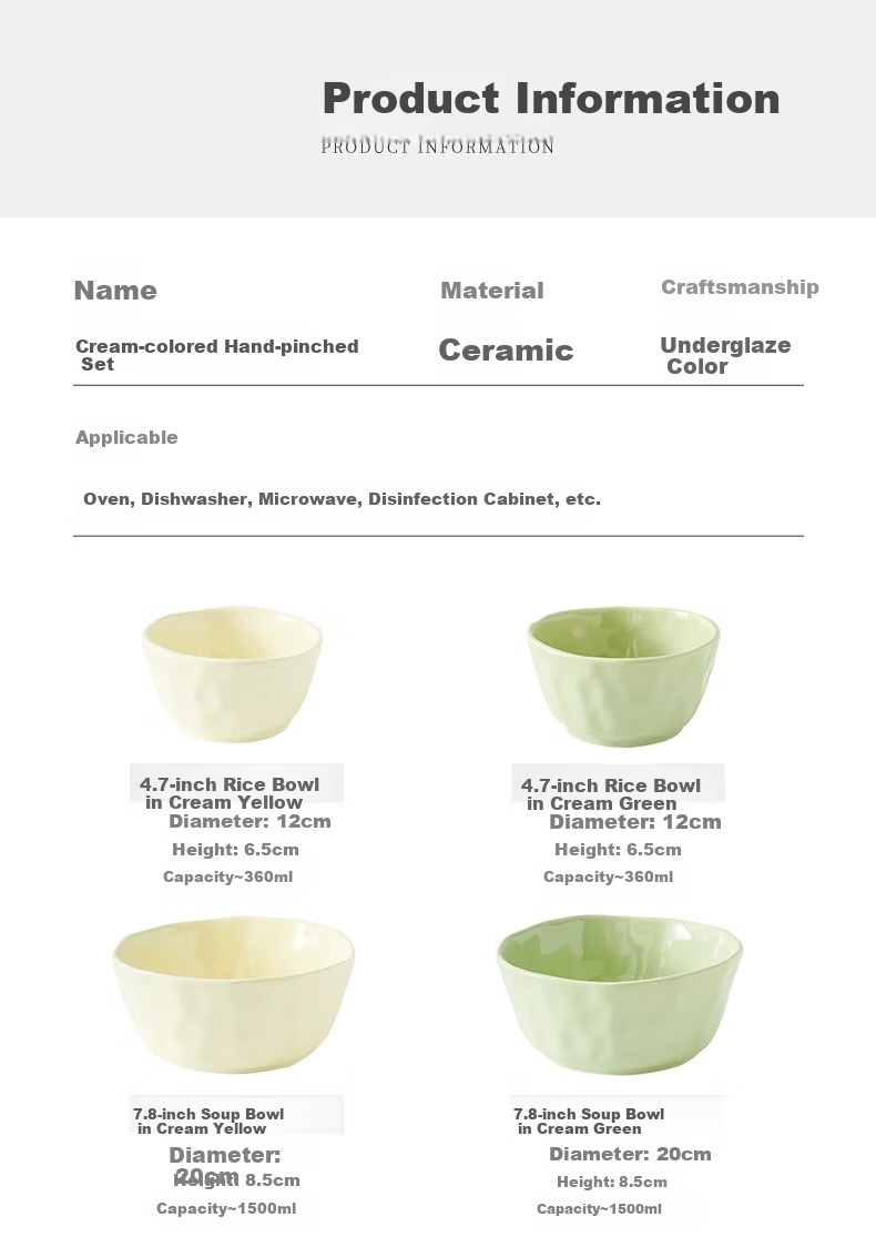 Mingyi Dinnerware Set, High-Temperature Underglaze Ceramic Bowls And Plates, Complete Set of Milk Yellow And Green, 18 Pieces for 4 People, Gift-Giving Set 6