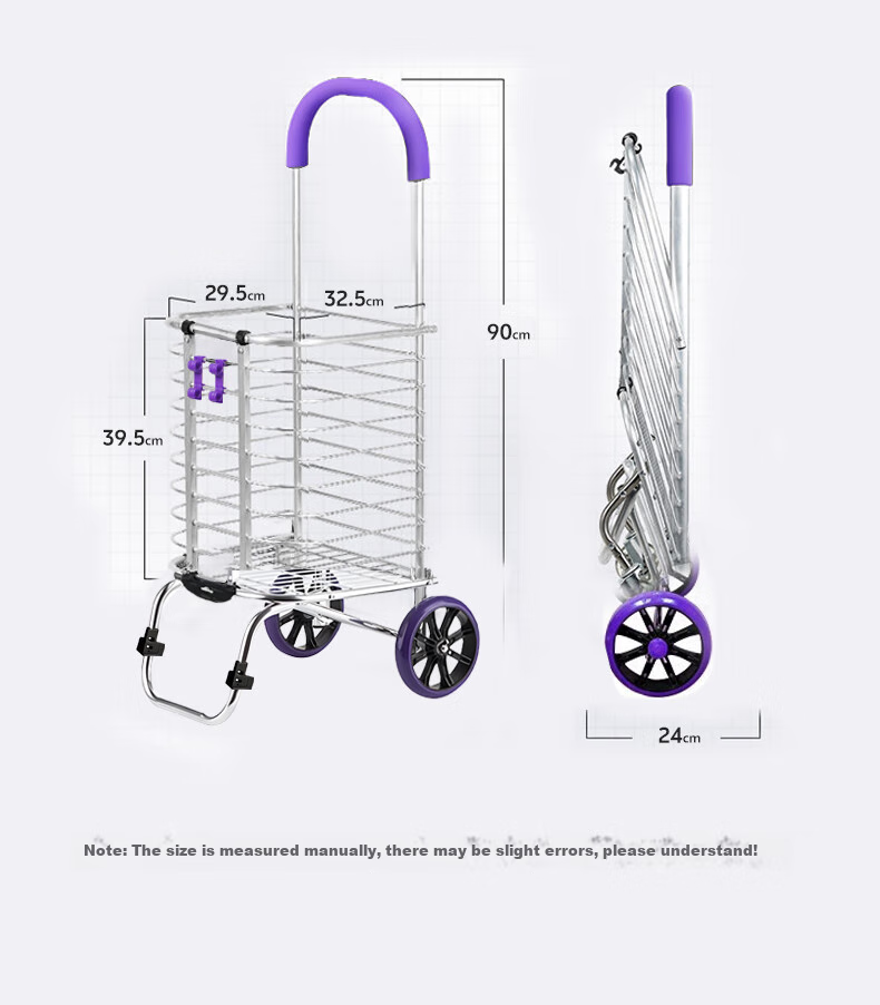 Adiya Portable Shopping Cart, Hand-Pulled Trolley, Folding Cart, Hand-Pushed And Pull Rod Cargo Cart for Grocery Shopping And Elderly Stairs Climbing, Labor-Saving 9