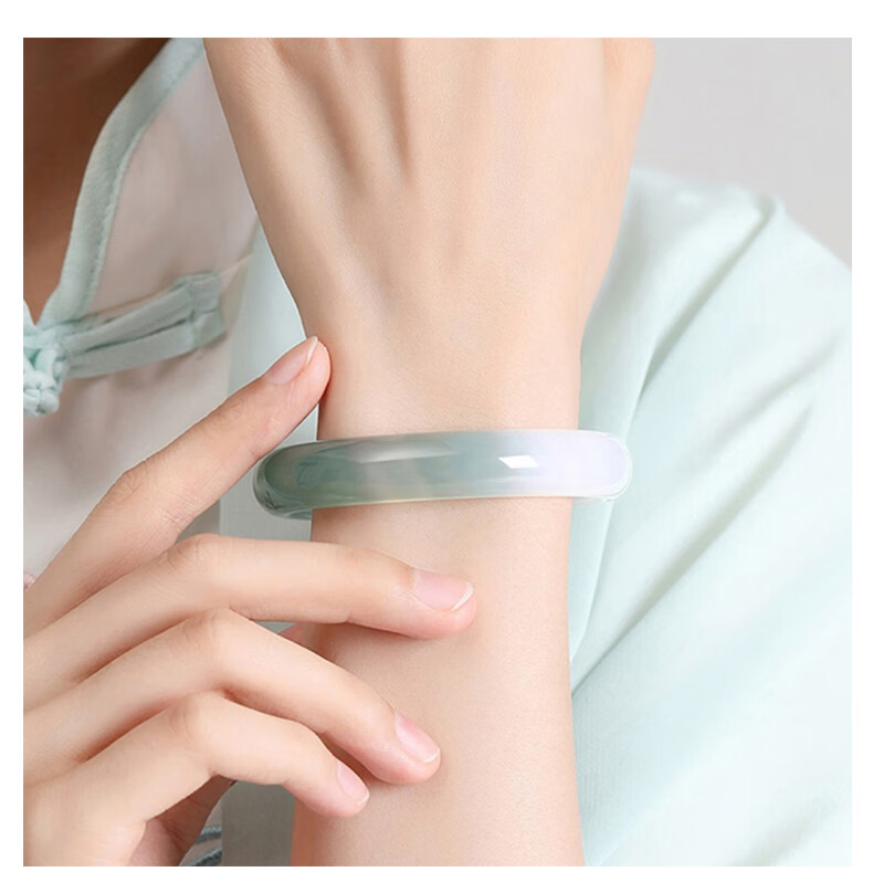 Chow Tai Fook Half-Mountain Half-Water Icy Chalcedony Bangle for Women Dingdang Bracelet Birthday Gift for Mom Mother's Day Present 2